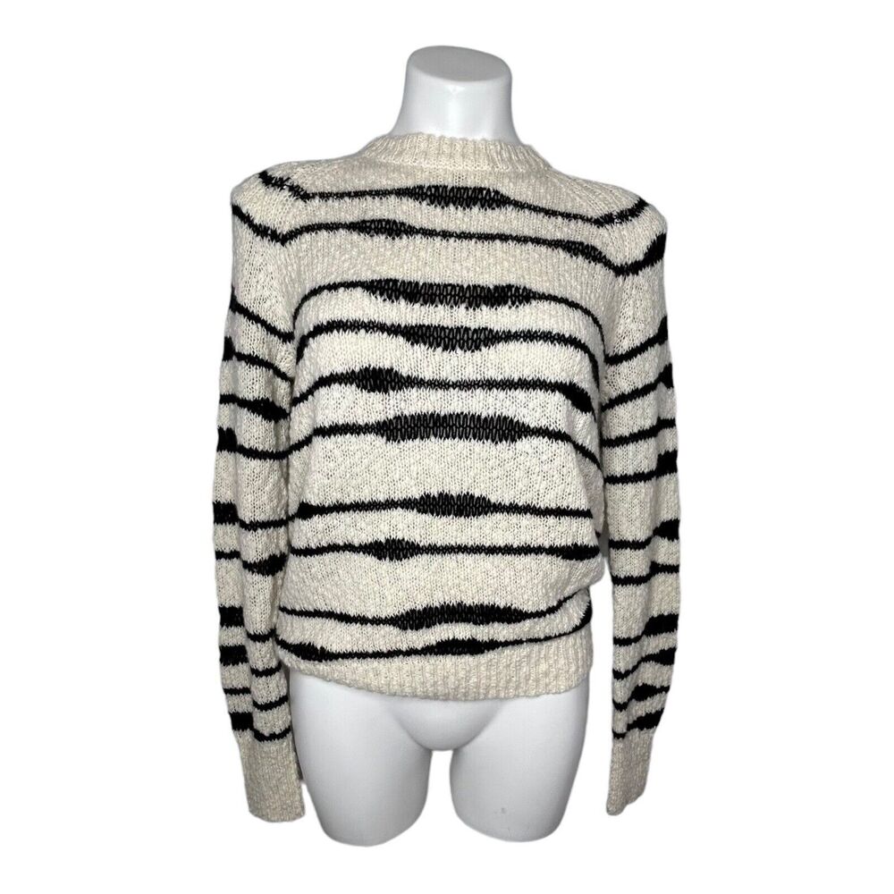New AUTUMN CASHMERE Striped Crew Neck Sweater Size S Cream Navy Blue Long Sleeve - Picture 2 of 10